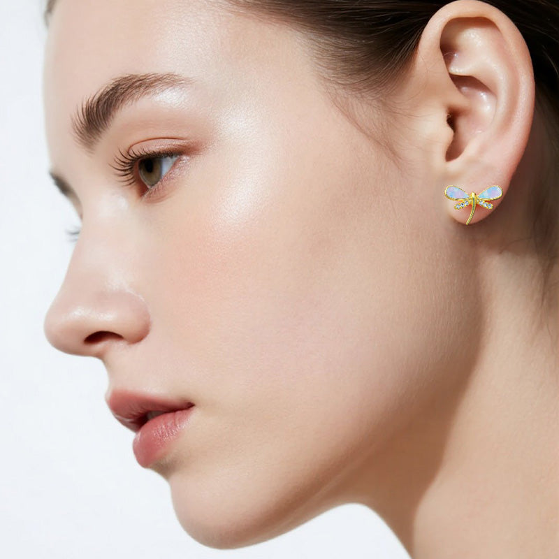 Lady Jewelry Artificial Gemstone Dragonfly Earrings