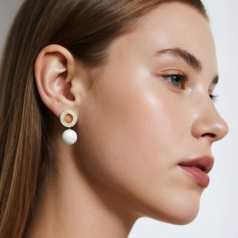 Zircon Halo & Pearl Drop Earrings ✨ Elegant Sparkle with Timeless Grace